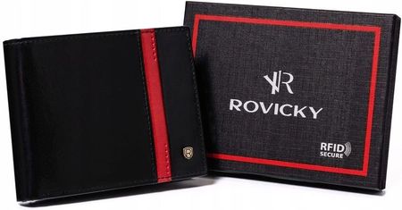 Skórzany portfel męski z czerwonym paskiem Rovicky