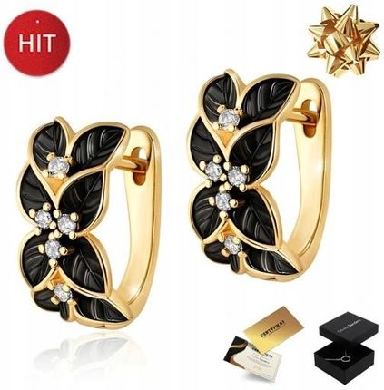 Złote Kolczyki ZŁOTE KOLCZYKI DLA KOBIETY CZARNE KWIATY 585 ZAPIĘCIE ANGIELSKIE