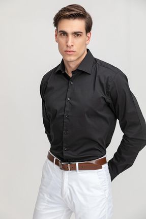 Gładka czarna koszula z bawełny rozmiar 176-182/37