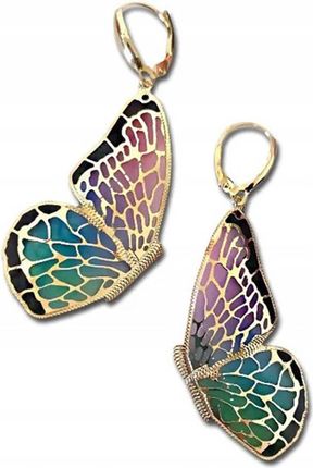 Lovrin Złote ekskluzywne kolczyki 585 kolorowe skrzydła motyla złoto