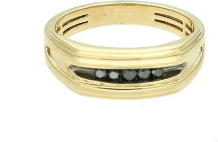 Diament Damski pierścionek złoty 585 Gładkie żółte złoto z czarnymi Diamentami 0,17 ct