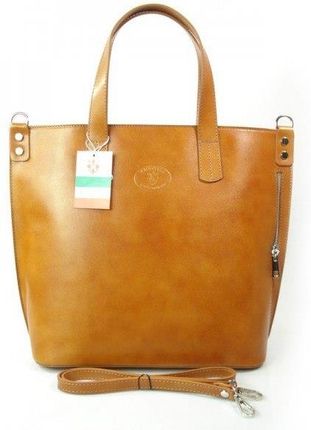Vera Pelle Camel Włoska Duża Torba Shopper Bag A4 Sb546C