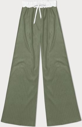 Szerokie spodnie damskie w paseczki zielone (18629)