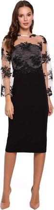 K013 Sukienka Ołówkowa z Koronkową Górą - Czarna XL (42) czarny