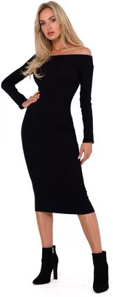 M757 Sukienka z Dekoltem Opadającym na Ramiona - Czarna L/XL czarny