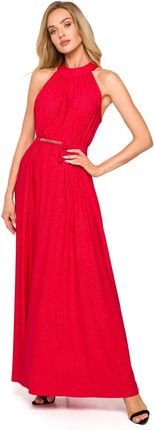 M721 Suknia z Dekoltem Typu Halter - Czerwona Uniwersalny czerwony