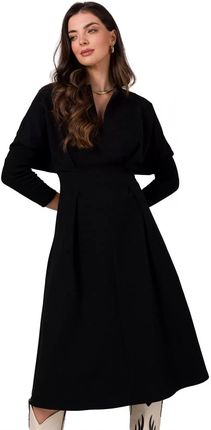 B273 Sukienka z Mocno Zaznaczoną Talią - Czarna XL (42) czarny