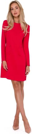 M753 Sukienka z Ozdobnymi Oblekanymi Guzikami - Czerwona L (40) czerwony