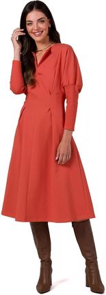 B273 Sukienka z Mocno Zaznaczoną Talią - Ceglasta L (40) rudy