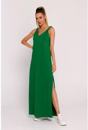 M791 Sukienka Maxi z Głębokim Dekoltem na Plecach - Soczysty Zielony L (40) zielony