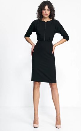 Czarna Sukienka z Wstawką z Tiulu - S228 XL (42) czarny
