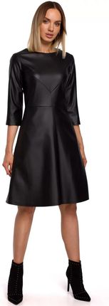 M541 Sukienka ze Sztucznej Skóry - Czarna S (36) czarny