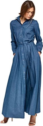 Sukienka Maxi z Długim Rękawem - Jeans - S93 Koszulowa XL (42) jeans