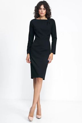 Czarna Sukienka z Zakładkami na Dekolcie - S227 L (40) czarny