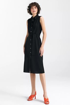 Sukienka bez Rękawów, Zapinana na Napy - Czarny  - S236 XL (42) czarny