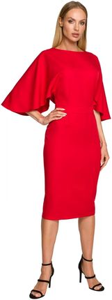 M700 Sukienka Ołówkowa z Szerokimi Rękawami - Czerwona S (36) czerwony
