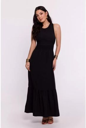 B281 Sukienka z Gumowanym Paskiem i Wiązaniem na Plecach - Czarna XL (42) czarny