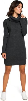 Bk010 Swetrowa Mini Sukienka z Golfem - Grafit Uniwersalny grafitowy