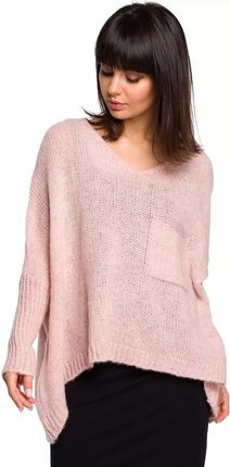 Bk018 Luźny Sweter z Kieszenią - Różowy Uniwersalny różowy