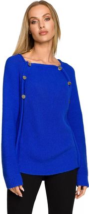 M712 Sweter z Ozdobnymi Guzikami - Szafirowy S/M niebieski