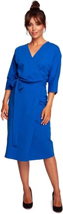B241 Sukienka Kopertowa z Wiązanym Paskiem - Chabrowa S (36) niebieski