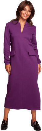 B242 Sukienka Maxi z Dekoracyjnymi Klapami - Purpurowa S (36) fioletowy