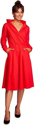 B245 Sukienka Rozkloszowana z Kapturem - Czerwona L (40) czerwony