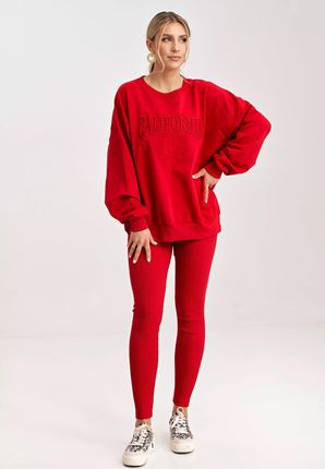 Komplet dresowy damski z luźną bluzą i legginsami (Czerwony, Uniwersalny)