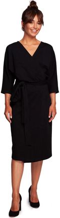 B241 Sukienka Kopertowa z Wiązanym Paskiem - Czarna XL (42) czarny
