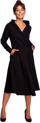 B245 Sukienka Rozkloszowana z Kapturem - Czarna L (40) czarny