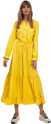 Długa żółta Sukienka z Falbanką - S178 L (40) żółty