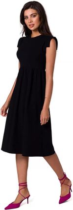 B262 Sukienka z Podwyższoną Talią - Czarna L (40) czarny