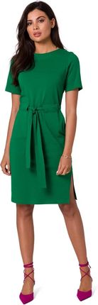 B263 Sukienka Bawełniana z Naszytymi Kieszeniami - Soczysta Zieleń L (40) zielony