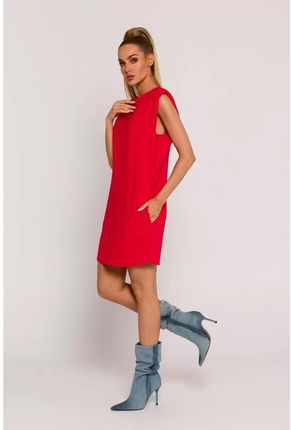 M789 Sukienka Mini z Poduszkami na Ramionach - Czerwona L (40) czerwony