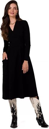 B266 Sukienka Rozkloszowana z Naszytymi Kieszeniami - Czarna XL (42) czarny