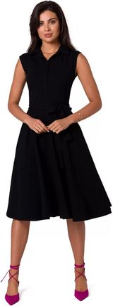 B261 Sukienka Bawełniana z Rozkloszowanym Dołem - Czarna M (38) czarny