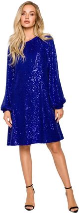 M715 Sukienka Rozkloszowana z Paskiem - Chabrowa XXL (44) niebieski