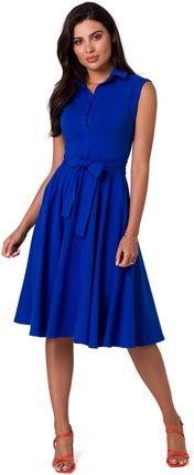 B261 Sukienka Bawełniana z Rozkloszowanym Dołem - Chabrowa S (36) niebieski