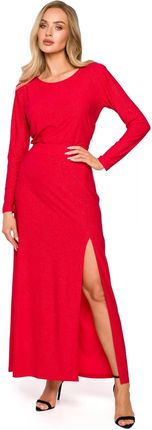 M719 Suknia z Długimi Rękawami - Czerwona L (40) czerwony