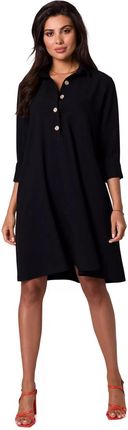 B257 Sukienka Koszulowa z Poszerzonym Dołem - Czarna M (38) czarny
