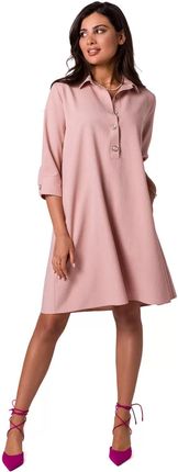 B257 Sukienka Koszulowa z Poszerzonym Dołem - Różowa L (40) różowy