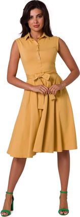 B261 Sukienka Bawełniana z Rozkloszowanym Dołem - Miodowa L (40) żółty