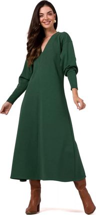 B267 Sukienka Maxi z Głębokim Dekoltem V - Trawiasta L (40) zielony
