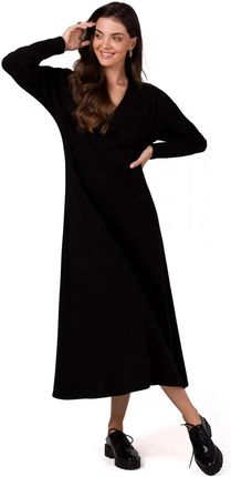 B267 Sukienka Maxi z Głębokim Dekoltem V - Czarna L (40) czarny