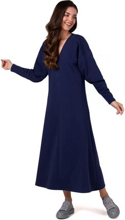 B267 Sukienka Maxi z Głębokim Dekoltem V - Niebieska M (38) niebieski