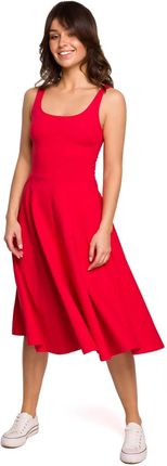 B218 Sukienka Rozkloszowana na Cienkich Ramiączkach - Czerwona S (36) czerwony