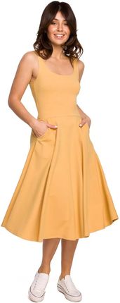 B218 Sukienka Rozkloszowana na Cienkich Ramiączkach - Miodowa M (38) żółty