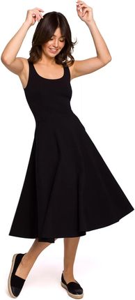 B218 Sukienka Rozkloszowana na Cienkich Ramiączkach - Czarna S (36) czarny
