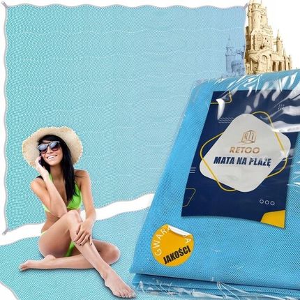 Retoo Mata Plażowa Koc Na Plażę Xxl 200X200 Sand Free Odcienie Niebieskiego