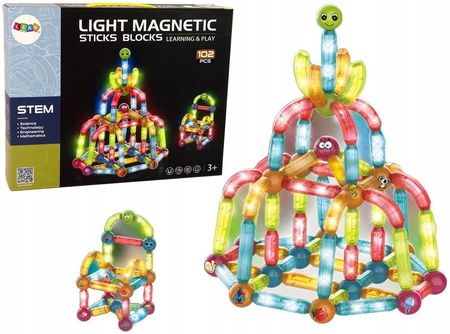 Leantoys Świecące Klocki Magnetyczne Edukacyjne Zestaw 102 Elementy